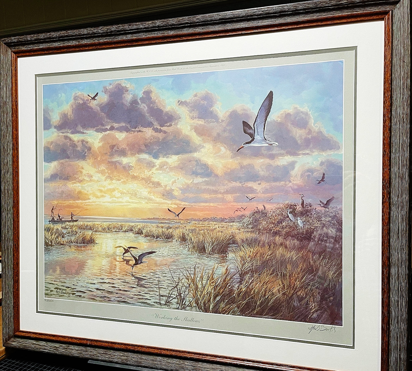 Herb Booth - Working The Shallows - Lithograph - Brand New Custom Sporting Frame