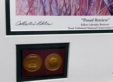 Load image into Gallery viewer, James Killen - 1996 Trout Unlimited Stamp Print With Stamp - Collectors Edition With Gold Medallion &quot;Proud Retrieve&quot; - Brand New Custom Sporting Frame