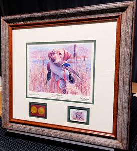 James Killen - 1996 Trout Unlimited Stamp Print With Stamp - Collectors Edition With Gold Medallion "Proud Retrieve" - Brand New Custom Sporting Frame