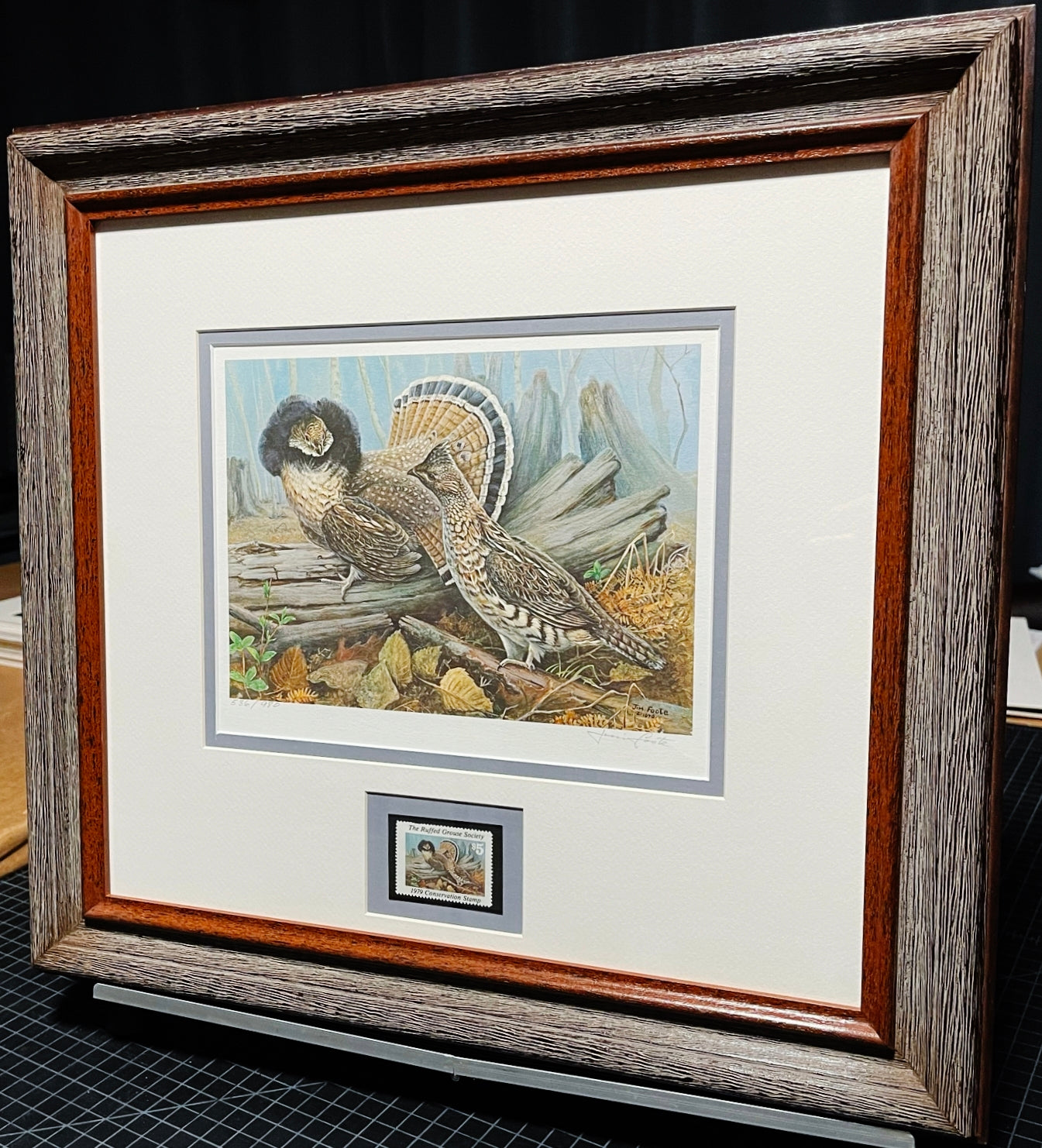 Jim Foote - 1979 The Ruffed Grouse Society Conservation Stamp Print With Stamp - Brand New Custom Sporting Frame