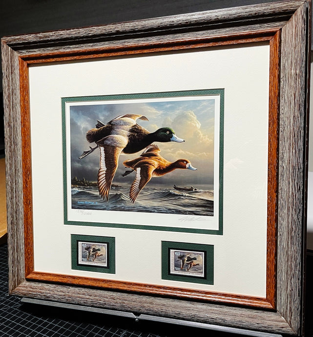 James Hautman 1999 Federal Waterfowl Duck Stamp Print With Double Stamps - Brand New Super Custom Sporting Frame