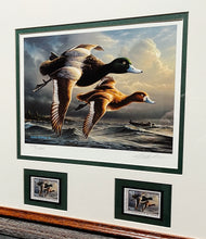 Load image into Gallery viewer, James Hautman 1999 Federal Waterfowl Duck Stamp Print With Double Stamps - Brand New Super Custom Sporting Frame