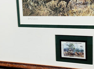 John P. Cowan 1985 Texas Wild Turkey Stamp Print With Stamp - Brand New Custom Sporting Frame