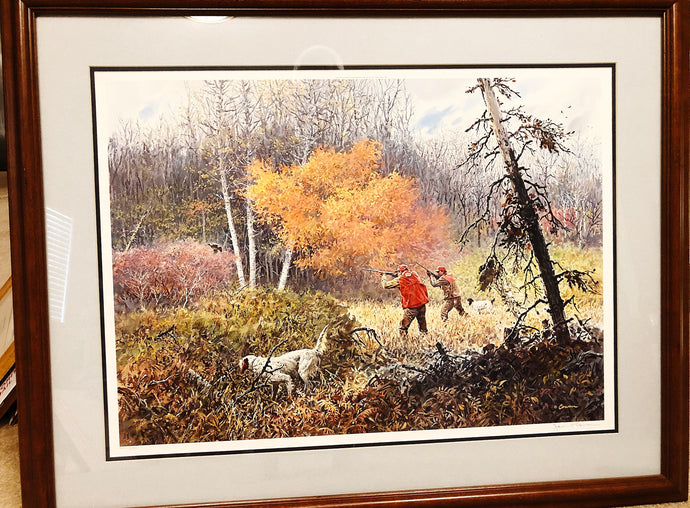 John P. Cowan - Cutover Cover - Grouse Hunting Scene 1989 - Brand New Custom Sporting Frame
