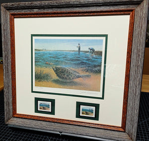 John Dearman - 1989 Coastal Conservation Association CCA Stamp Print With Double Stamps - Brand New Custom Sporting Frame