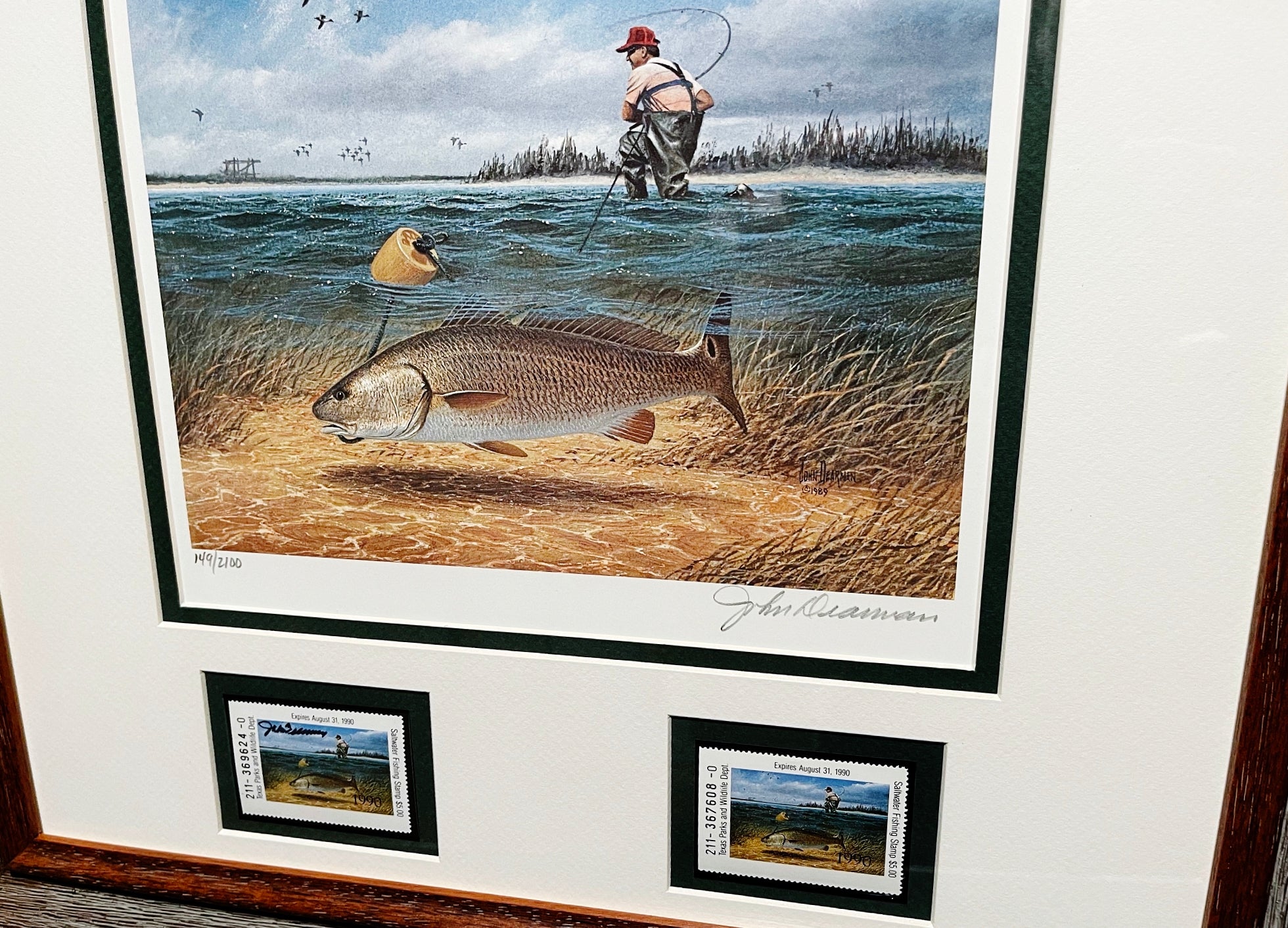 John Dearman 1990 Texas Saltwater TPWD Stamp Print With Double Stamps –  Texas Sporting Art