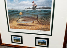 Load image into Gallery viewer, John Dearman 1990 Texas Saltwater Stamp Print With Double Stamps - Brand New Super Custom Sporting Frame