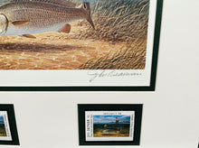 Load image into Gallery viewer, John Dearman 1990 Texas Saltwater Stamp Print With Double Stamps - Brand New Super Custom Sporting Frame