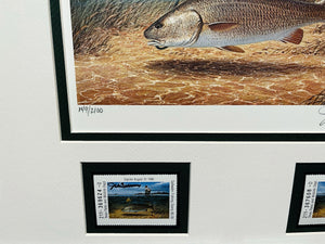 John Dearman 1990 Texas Saltwater Stamp Print With Double Stamps - Brand New Super Custom Sporting Frame