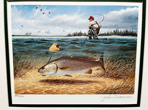 John Dearman  1990 Texas Saltwater TPWD Stamp Print With Double Stamps - Brand New Custom Sporting Frame