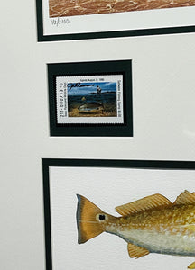 John Dearman - 1990 Texas Saltwater Stamp Print With Double Stamps - AP Original Watercolor Inlay - Brand New Custom Sporting Frame