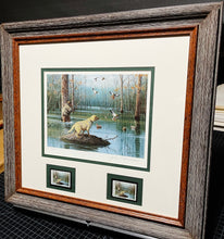 Load image into Gallery viewer, John Dearman - 1998 Arkansas Duck Migratory Waterfowl Stamp Print With Double Stamps - AP - Brand New Custom Sporting Frame