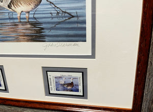 John Dearman - 2001 Texas Waterfowl Duck Stamp Print With Double Stamps - AP - Brand New Custom Sporting Frame