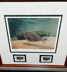 John Dearman - 2002 Texas Saltwater Stamp Print With Double Stamps - Brand New Custom Sporting Frame