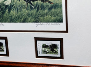 John Dearman 2002 Texas Turkey Stamp Print With Double Stamps - Artist Proof - Rio Grande Gobbler With Double Stamps - Brand New Super Custom Sporting Frame