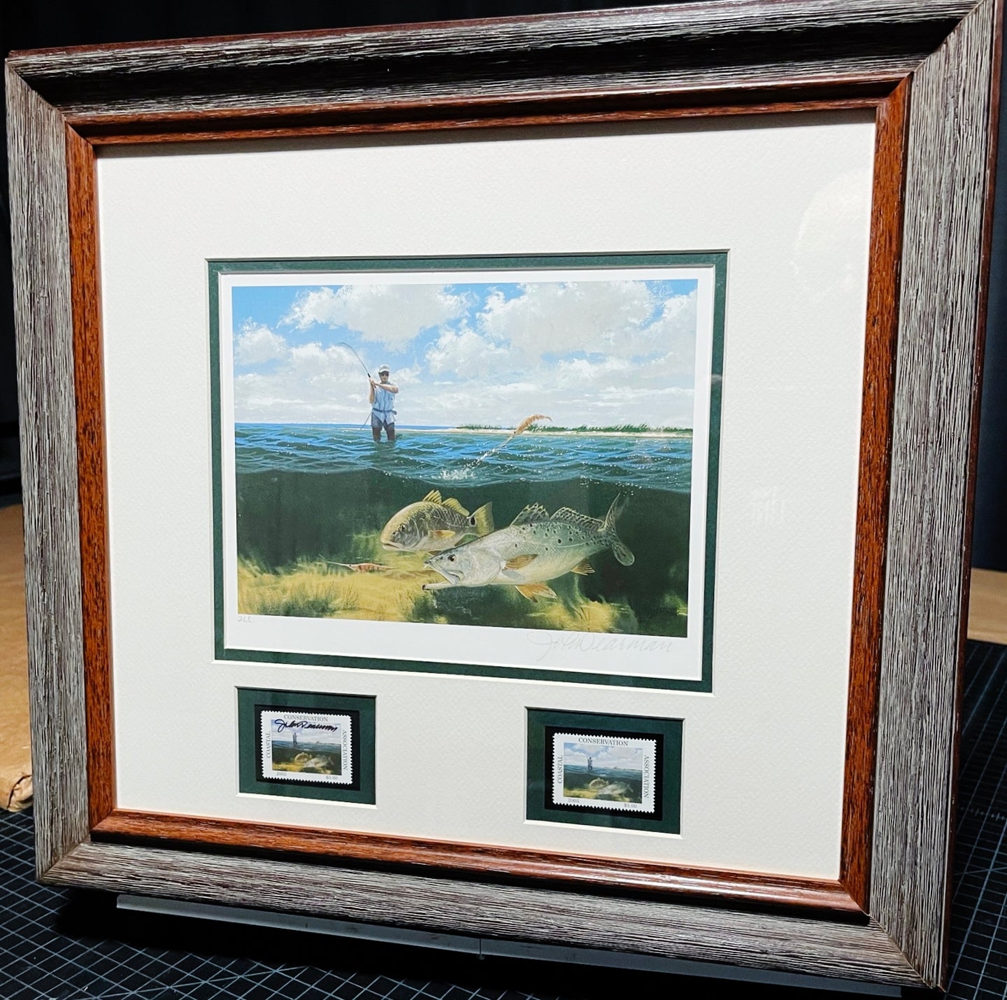John Dearman - 2005 Coastal Conservation Association CCA Stamp Print With Double Stamps - Brand New Custom Sporting Frame