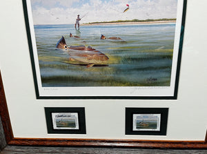 John Dearman  2007 Coastal Conservation Association CCA Stamp Print With Double Stamps - Brand New Custom Sporting  Frame