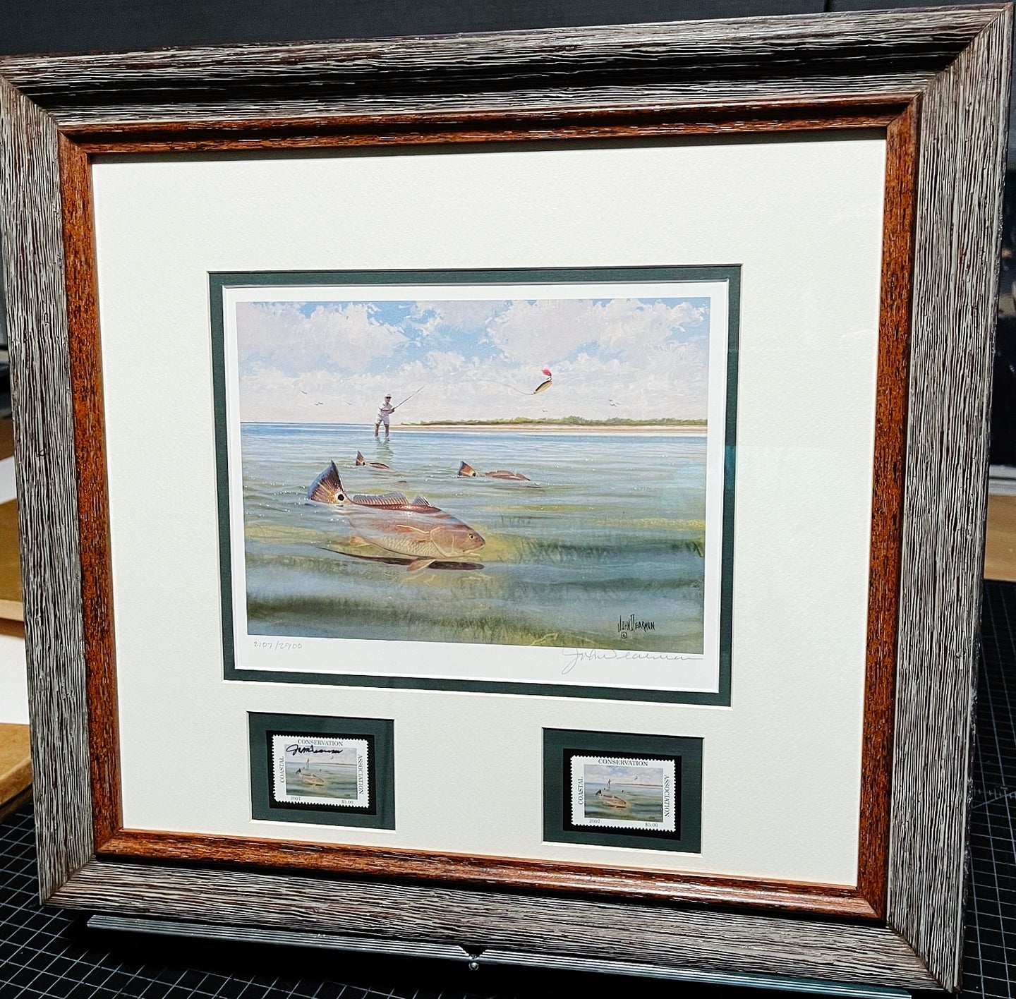 John Dearman - 2007 Coastal Conservation Association CCA Stamp Print With Double Stamps - Brand New Custom Sporting  Frame