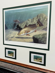 John Dearman - 2006 Texas Saltwater Stamp Print With Double Stamps - Brand New Custom Sporting Frame