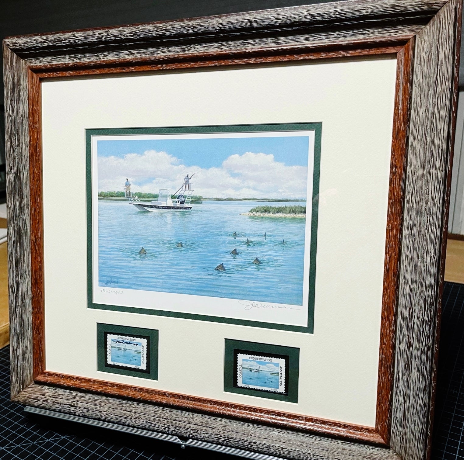 John Dearman 2013 Coastal Conservation Association CCA Stamp Print With Double Stamps - Brand New Custom Sporting Frame
