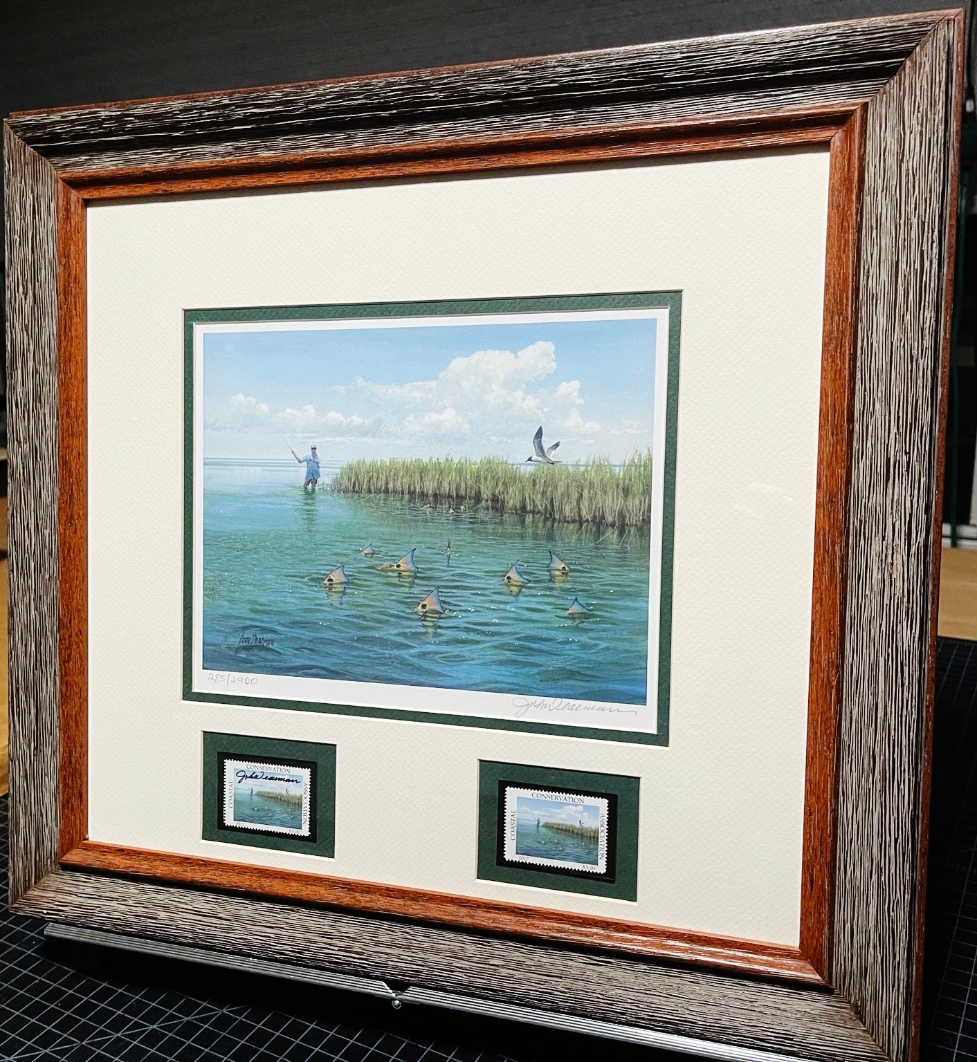John Dearman  2017 Coastal Conservation Association CCA Stamp Print With Double Stamps - Brand New Custom Sporting Frame