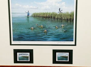 John Dearman - 2017 Coastal Conservation Association CCA Stamp Print With Double Stamps - Brand New Custom Sporting Frame