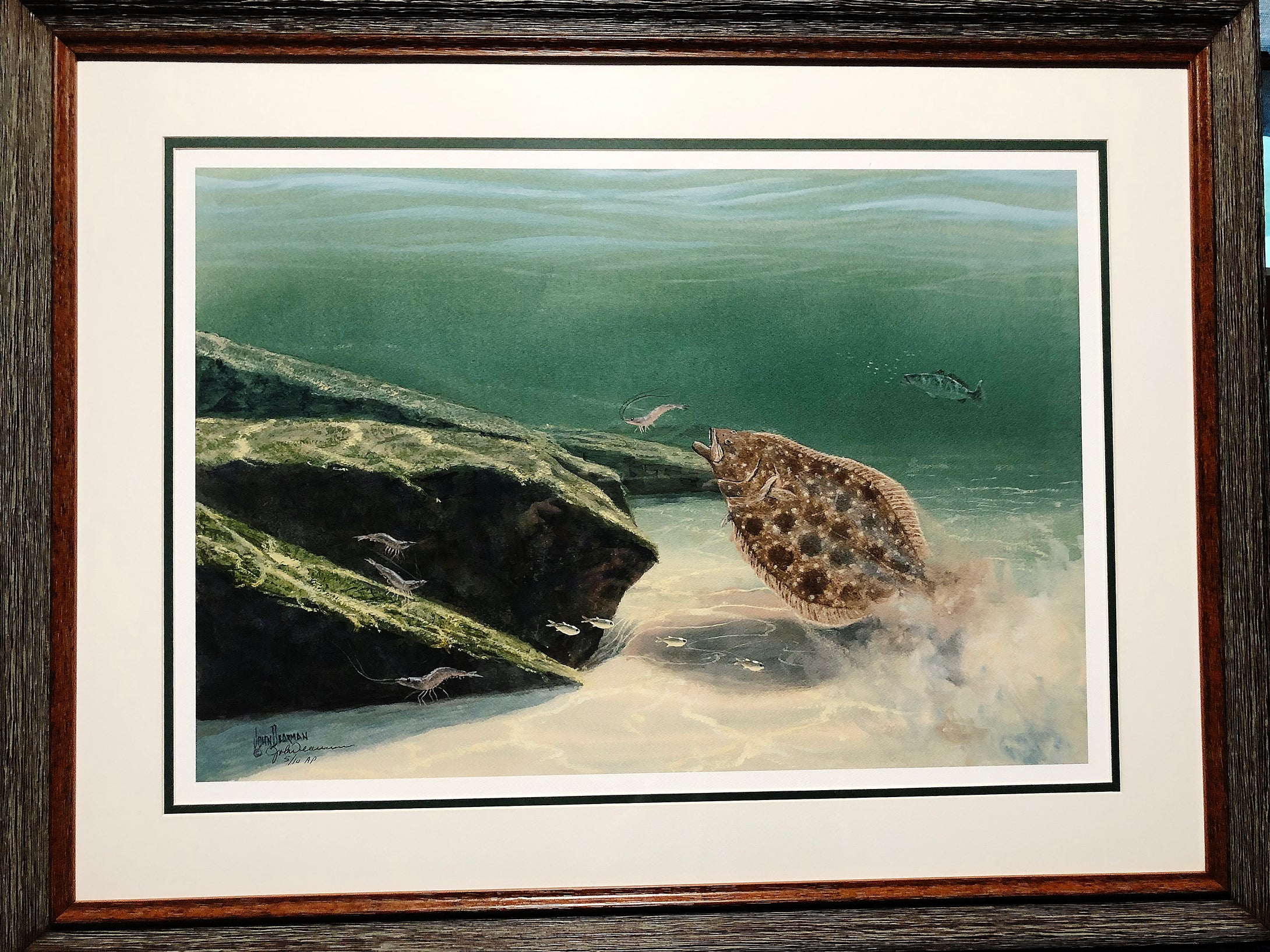 John Dearman  Flounder 2020 - GiClee Half Sheet - Coastal Conservation Association CCA - Brand New Custom Sporting Frame