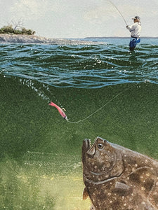 John Dearman Flounder - GiClee Half Sheet - Brand New Super Custom Sporting Frame