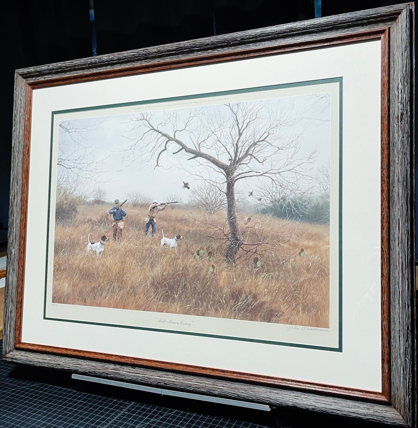 John Dearman Mid Season Covey Lithograph - Brand New Super Custom Sporting Frame  ***  SPRING SPECIAL  ***
