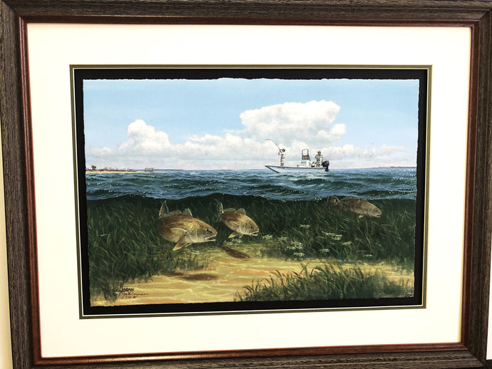 John Dearman Reds In The Pocket GiClee Half Sheet - Artist Proof - Coastal Conservation Association CCA - Brand New Super Custom Sporting Frame