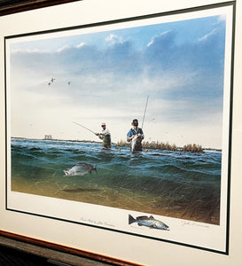 John Dearman Trout Slick Lithograph With Speckled Trout Remarque - Brand New Custom Sporting Frame
