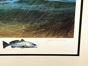 John Dearman Trout Slick Lithograph With Speckled Trout Remarque - Brand New Super Custom Sporting Frame