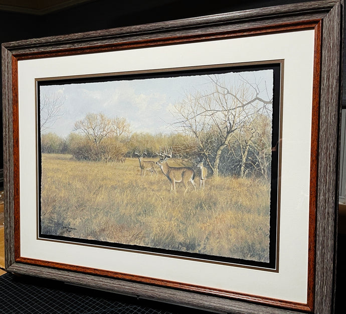John Dearman Bucks And Doe GiClee Half Sheet - Year 2019 - Brand New Super Custom Sporting Frame