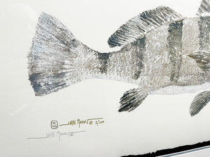 John Morrow Bull Black Drum Gyotaku GiClee - Brand New Super Custom Sporting Frame