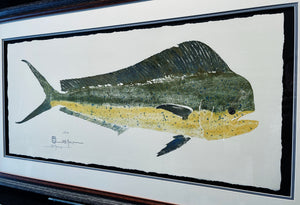John Morrow - Dorado Mahi Mahi Gyotaku GiClee - Brand New Custom Sporting Frame