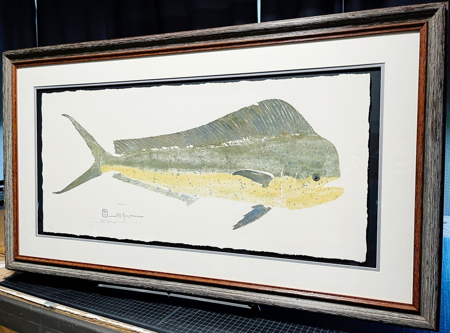 John Morrow - Dorado Mahi Mahi Gyotaku GiClee - Brand New Custom Sporting Frame