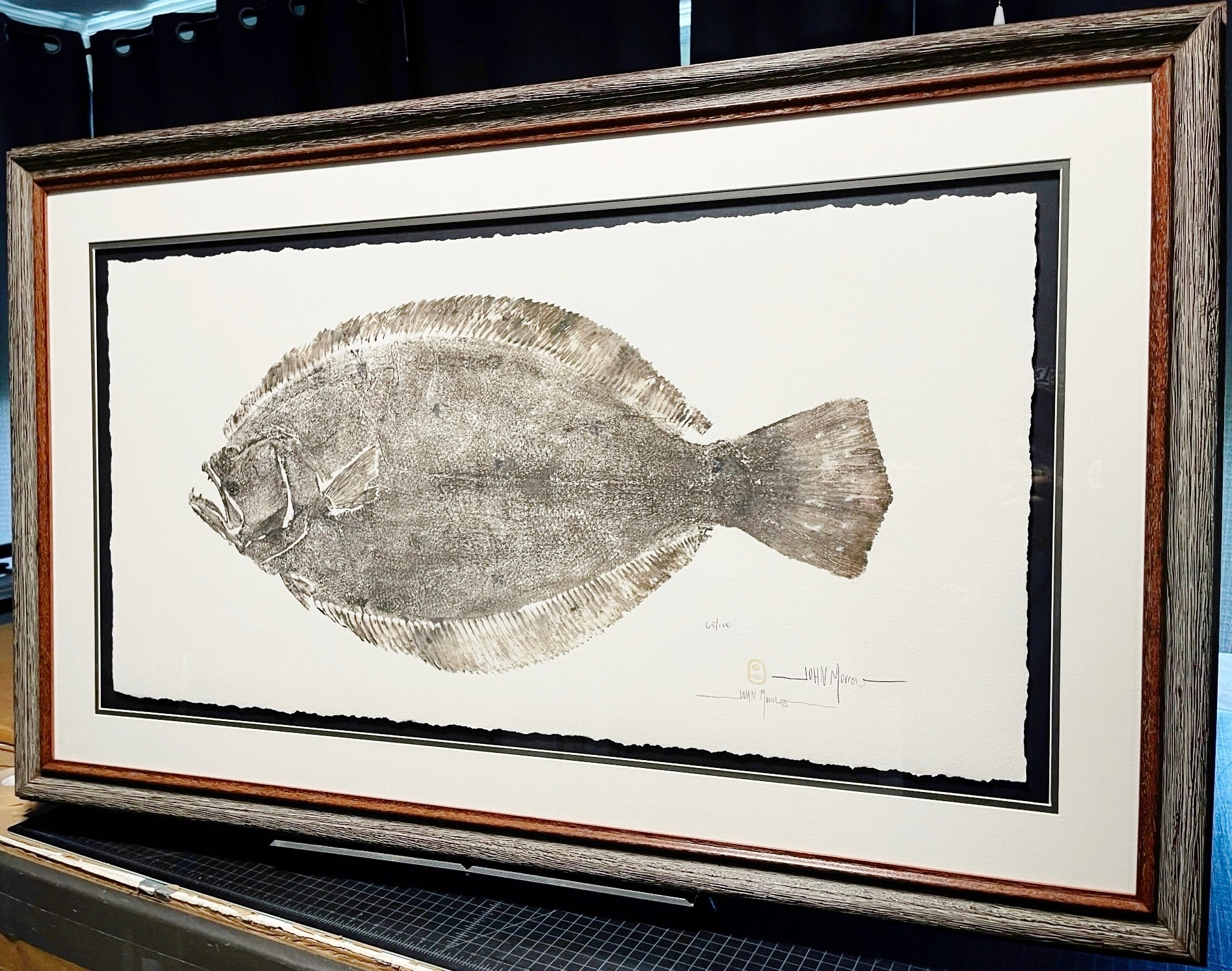 John Morrow Southern Flounder Gyotaku GiClee - Brand New Custom Sporting Frame