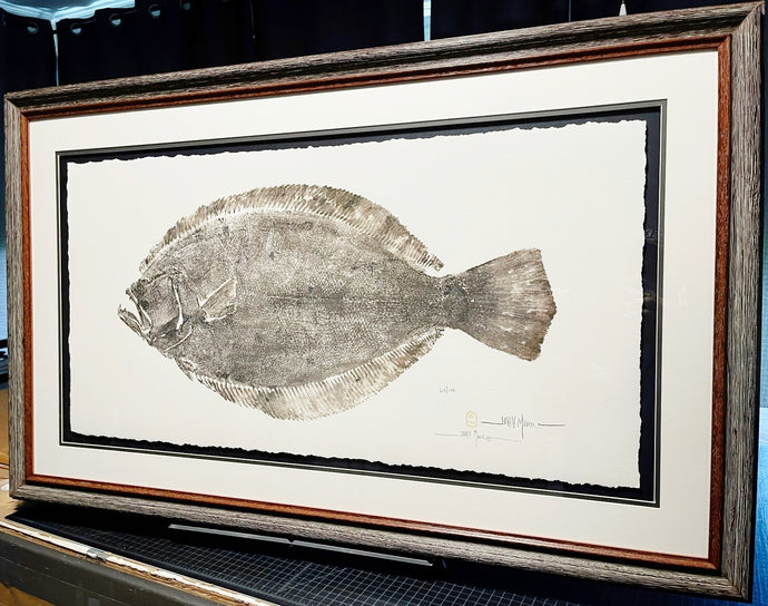 John Morrow - Southern Flounder Gyotaku GiClee - Brand New Custom Sporting Frame