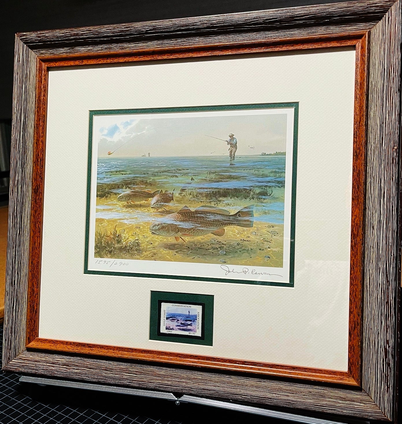 John P. Cowan 1983 Gulf Coastal Conservation Association CCA GCCA Stamp Print With Stamp - Brand New Super Custom Sporting Frame