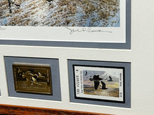 Load image into Gallery viewer, John P. Cowan 1985 Texas Waterfowl Duck Stamp Print Gold Medallion Edition With Double Stamps - Brand New Super Custom Sporting Frame