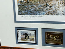 Load image into Gallery viewer, John P. Cowan 1985 Texas Waterfowl Duck Stamp Print Gold Medallion Edition With Double Stamps - Brand New Super Custom Sporting Frame