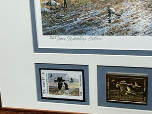 John P. Cowan 1985 Texas Waterfowl Duck Stamp Print Gold Medallion Edition With Double Stamps - Brand New Super Custom Sporting Frame