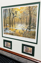 Load image into Gallery viewer, John P. Cowan 1986 Arkansas Duck Stamp Print With Double Stamps - Brand New Super Custom Sporting Frame