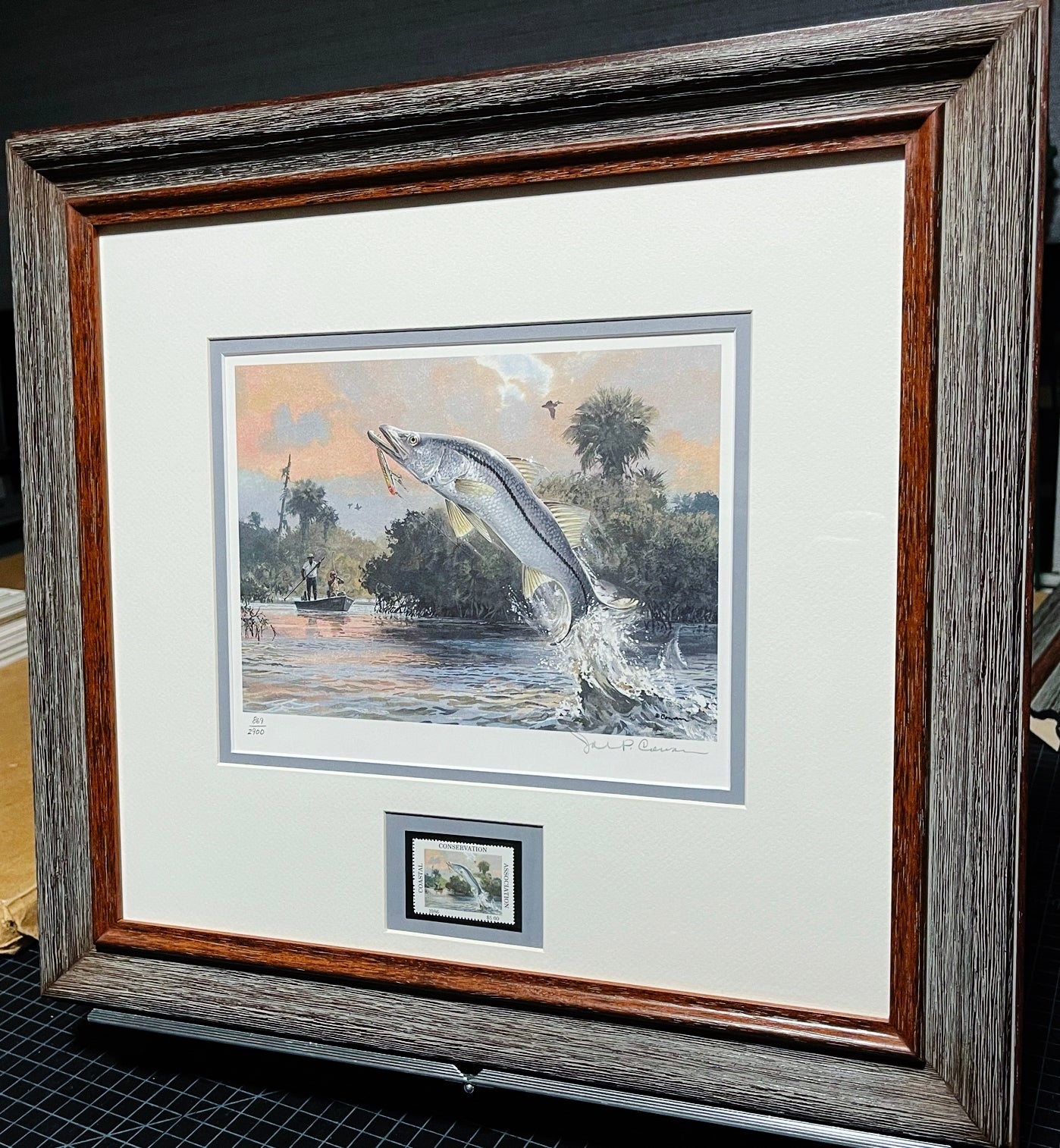 John P. Cowan 1986 Gulf Coastal Conservation Association CCA GCCA Stamp Print With Stamp - Brand New Super Custom Sporting Frame
