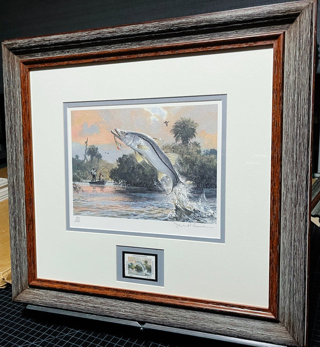 John P. Cowan 1986 Gulf Coastal Conservation Association CCA GCCA Stamp Print With Stamp - Brand New Super Custom Sporting Frame