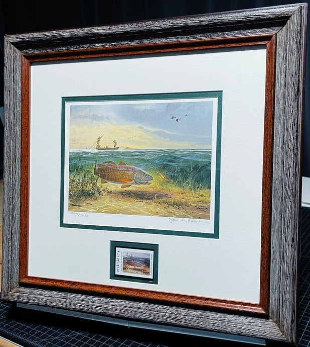 John P. Cowan 1986 Texas Saltwater Stamp Print With Stamp - Brand New Super Custom Sporting Frame