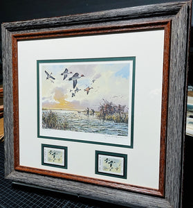 John P. Cowan - 1988 Texas Waterfowl Stamp Print With Double Stamps - Brand New Custom Sporting Frame