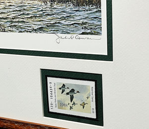 John P. Cowan 1988 Texas Waterfowl Stamp Print With Double Stamps - Brand New Custom Sporting Frame
