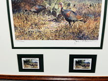 Load image into Gallery viewer, John P. Cowan 1988 Texas Wild Turkey Stamp Print With Double Stamps - Brand New Super Custom Sporting Frame