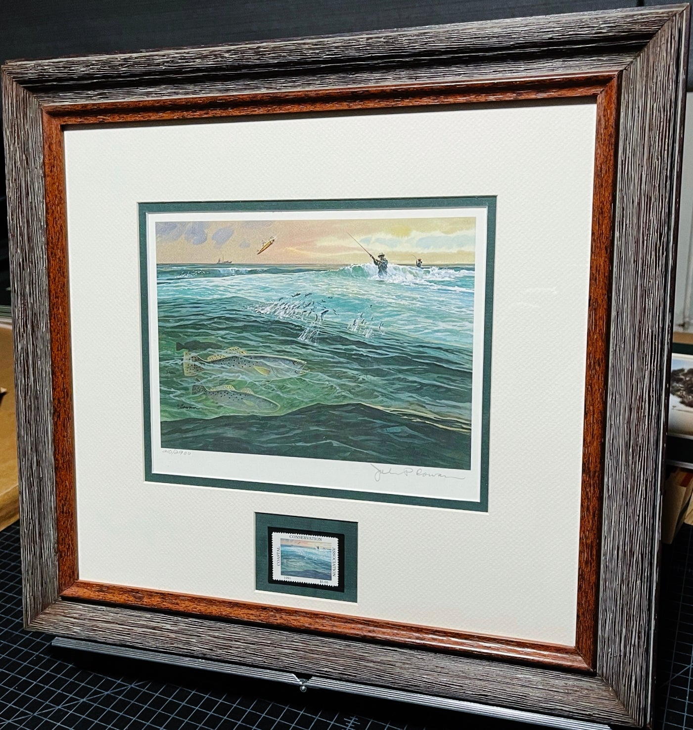 John P. Cowan 1991 Coastal Conservation Association CCA Stamp Print With Stamp - Brand New Super Custom Sporting Frame
